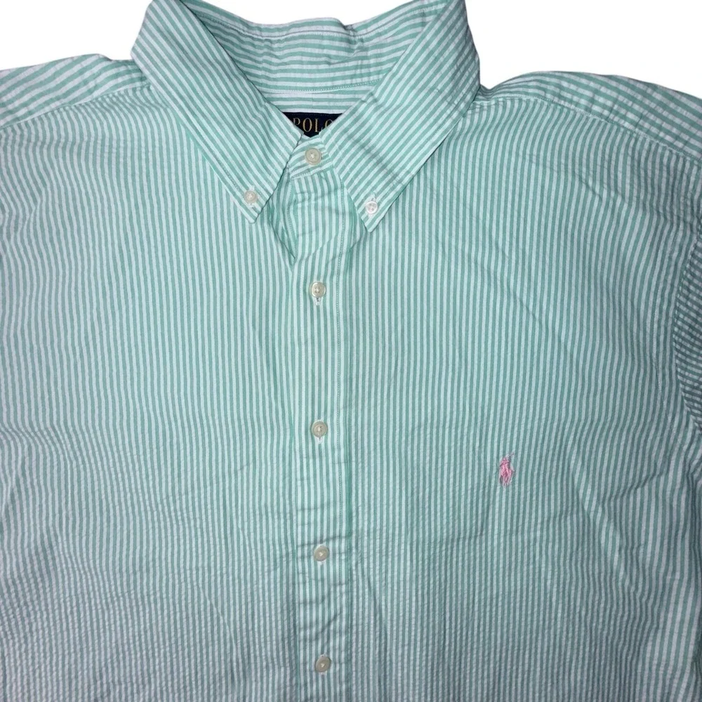Polo Ralph Lauren‎ Mens XLT Green White Stripe Short Sleeve Shirt Pink Pony NWT